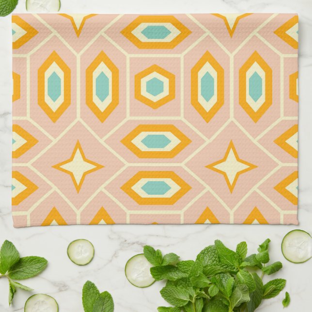 Paño De Cocina Retro geometric pattern with hexagons and stars (Doblado)