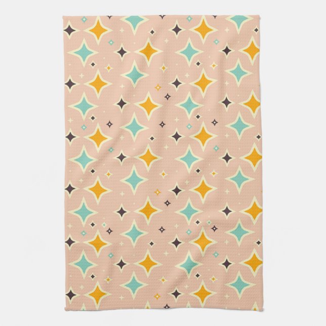 Paño De Cocina Retro geometric pattern with teal, orange, black (Vertical)