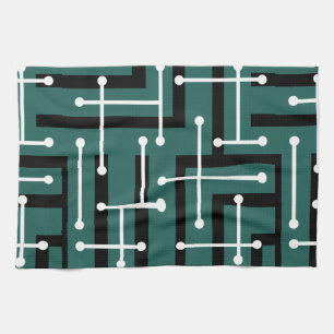 Paño De Cocina Retro Geométrico Art Maze Verde azulado