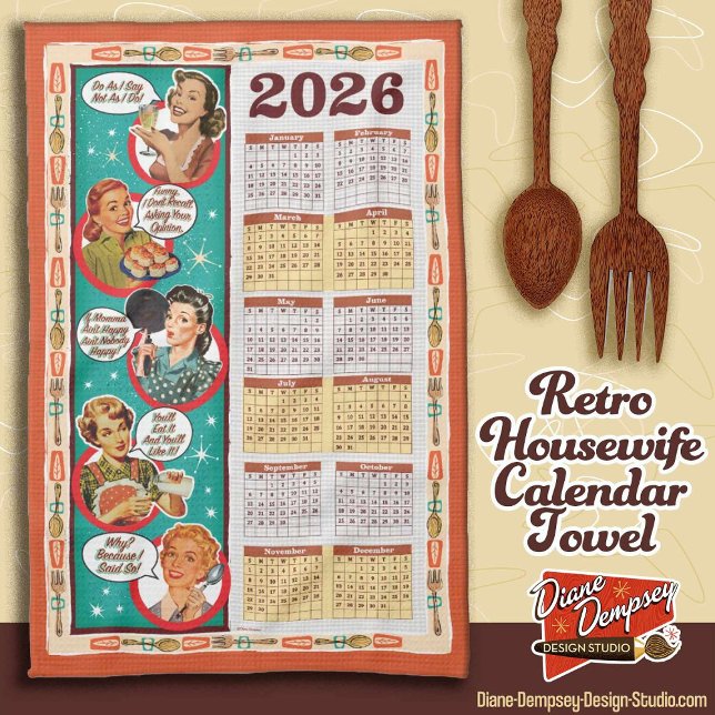 Paño De Cocina Retro Housewife Calendar Towel 2026  (Subido por el creador)