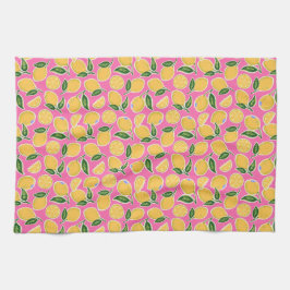 Paño De Cocina Retro Lemon Slices en rosa caliente