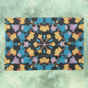 Paño De Cocina Retro Mandala amarillo azul y Naranja