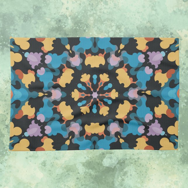 Paño De Cocina Retro Mandala amarillo azul y Naranja (Subido por el creador)