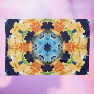 Paño De Cocina Retro Mandala amarillo azul y Naranja