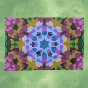 Paño De Cocina Retro Mandala azul morado y amarillo