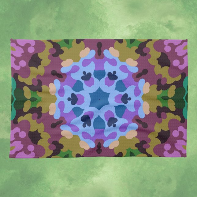 Paño De Cocina Retro Mandala azul morado y amarillo (Subido por el creador)