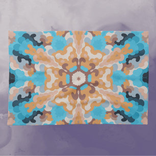 Paño De Cocina Retro Mandala Azul y Naranja