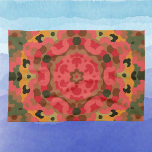 Paño De Cocina Retro Mandala Naranja rojo y verde