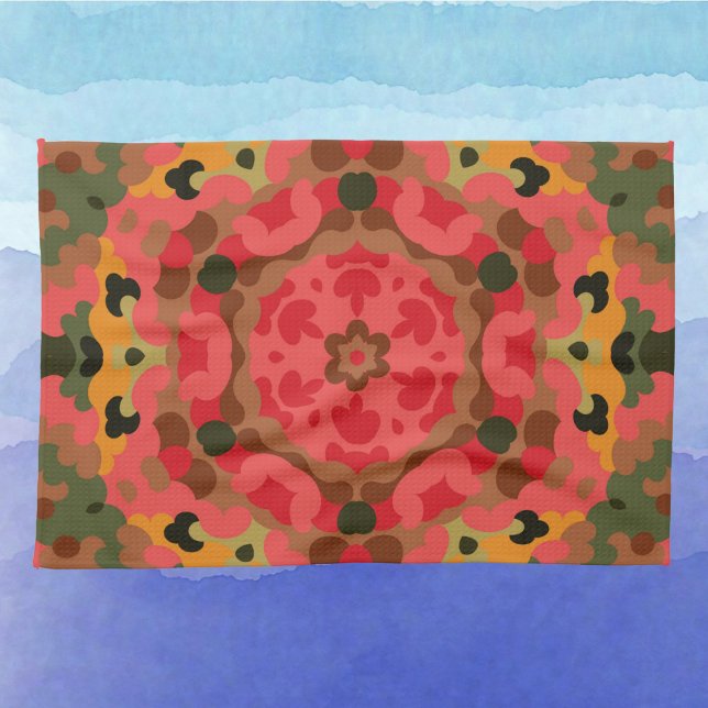 Paño De Cocina Retro Mandala Naranja rojo y verde (Subido por el creador)