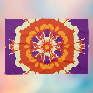 Paño De Cocina Retro Mandala Púrpura Rojo y Naranja