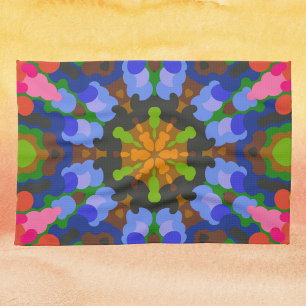 Paño De Cocina Retro Mandala Verde Azul y rosa