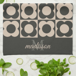 Paño De Cocina Retro modern -Flower Checkerboard - neutral taupe