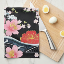 Retro Modern Seigaiha Sakura Flowers Japan party