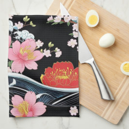 Paño De Cocina Retro Modern Seigaiha Sakura Flowers Japan party