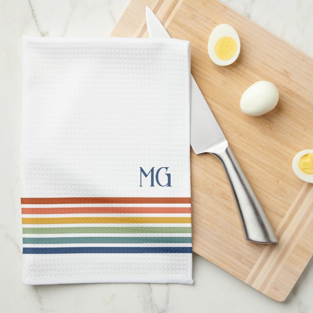 Paño De Cocina Retro Monogrammed Minimalist Stripes (Doblado Cuarto)