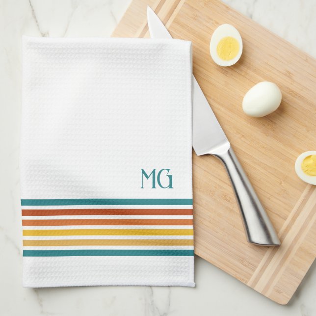 Paño De Cocina Retro Monogrammed Minimalist Stripes (Doblado Cuarto)