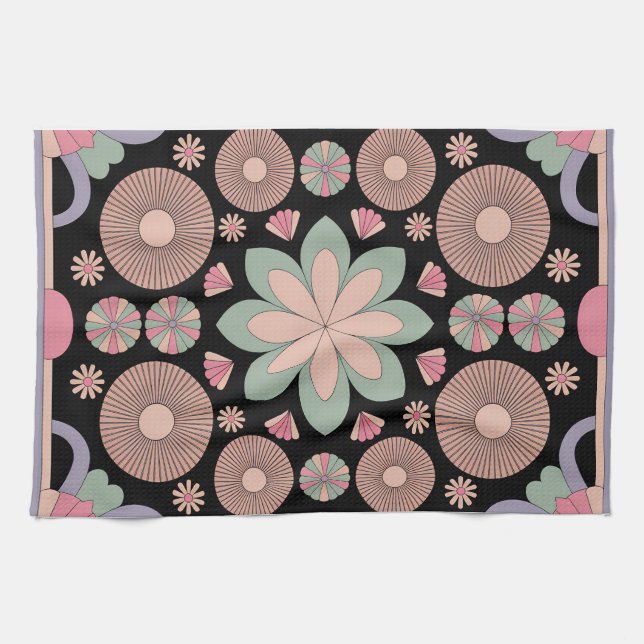 Paño De Cocina Retro Pastel Floral Mandala Symmetry (Horizontal)