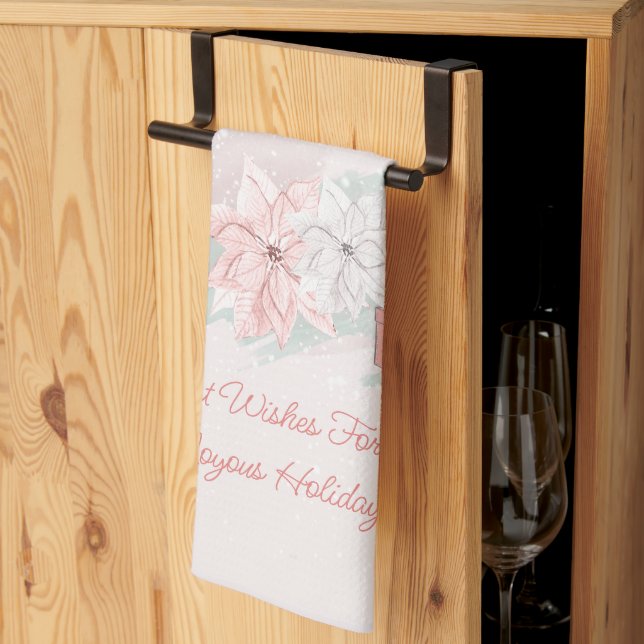 Paño De Cocina Retro Poinsettias acuarela Regalos blancos rosados (Pliegue de tercios)