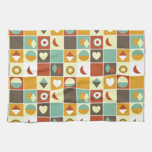 Paño De Cocina Retro Resumen Patrón geométrico Rojo amarillo marr