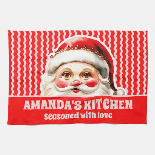 Paño De Cocina Retro Rojo Santa Claus Navidades de Ric Rac Rojo