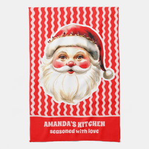 Paño De Cocina Retro Rojo Santa Claus Navidades de Ric Rac Rojo