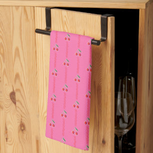 Paño De Cocina Retro Rosado Caliente Berry Cherry Stried