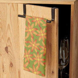 Paño De Cocina Retro Sunburst Daisy Floral in Golden Olive
