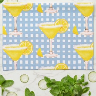 Paño De Cocina Retro Sunny Amarillo Lemon Drop Blue White Check