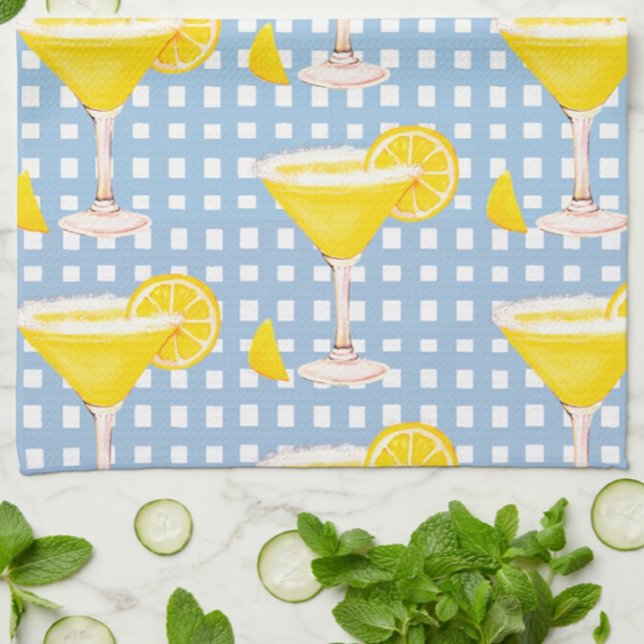 Paño De Cocina Retro Sunny Amarillo Lemon Drop Blue White Check (Fun lemon drop kitchen towelL)