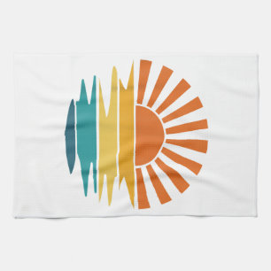 Paño De Cocina Retro Sunset Rays Wavy Vintage Retro Sunshine Sun