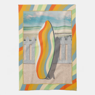 Paño De Cocina Retro Surfboard Pelican Wavy Stripe Art