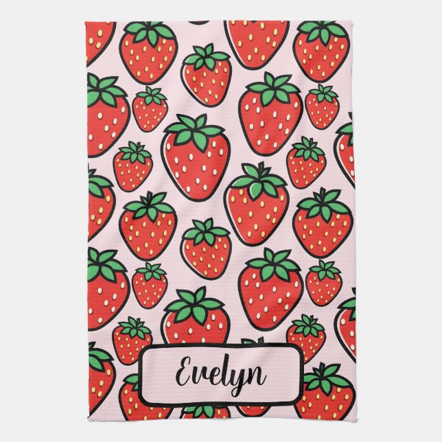 Paño De Cocina Retro Sweet Strawberry Cartoon Personalized (Vertical)