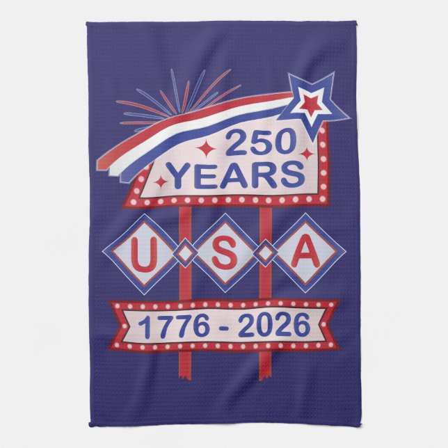 Paño De Cocina Retro USA 250th Anniversary Marquee Sign 1776-2026 (Vertical)