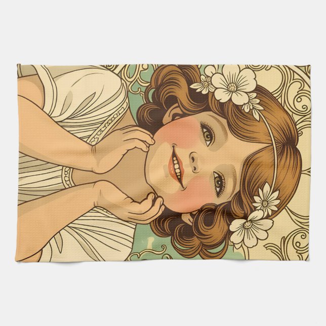 Paño De Cocina retro vintage child with flowers (Horizontal)