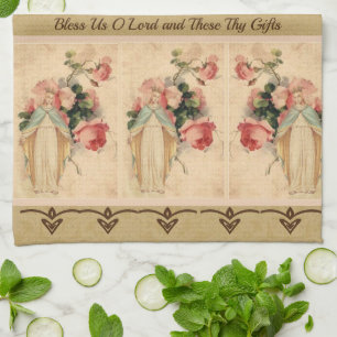 Paño De Cocina Rezo floral bendecido católico del Virgen María