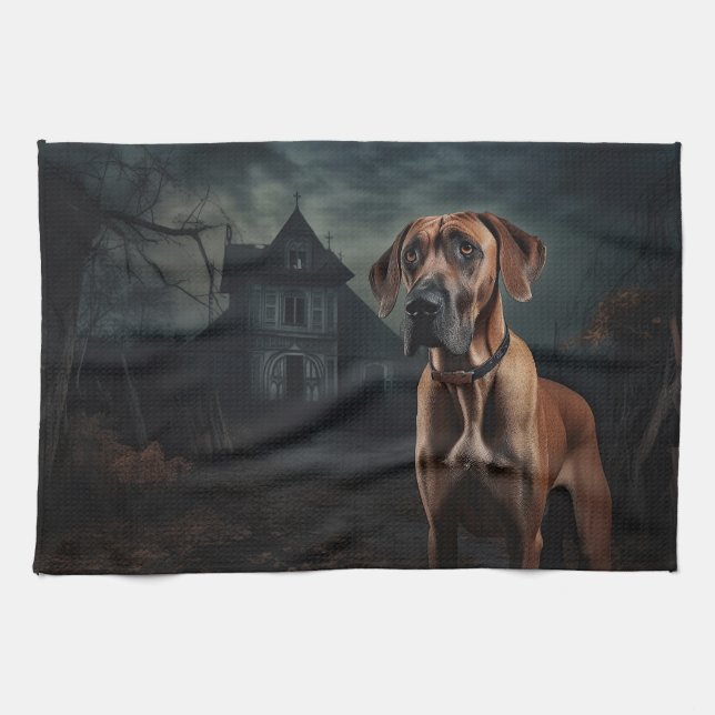 Paño De Cocina Rhodesian Ridgeback Halloween Scary (Horizontal)