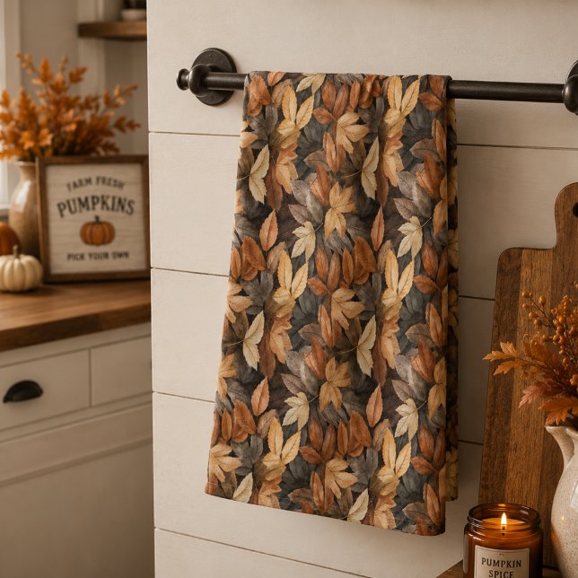 Paño De Cocina Ricas Hojas de Otoño Marrones Beige Granja Rústica (Subido por el creador)