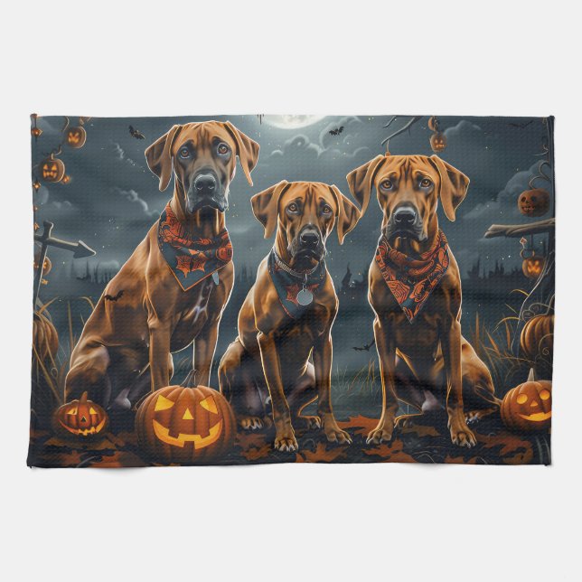Paño De Cocina Ridgeback Rhodesiano Halloween Spooky (Horizontal)