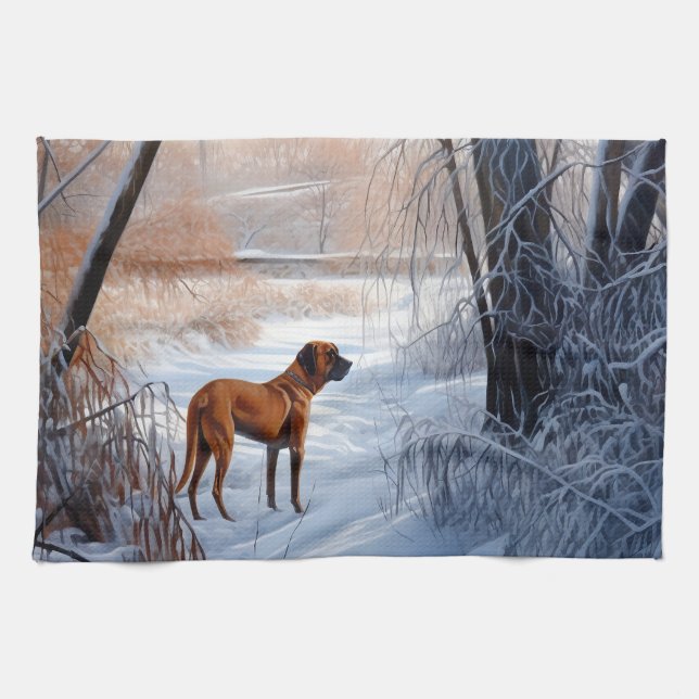 Paño De Cocina Ridgeback ruso deja que nieve Navidades (Horizontal)