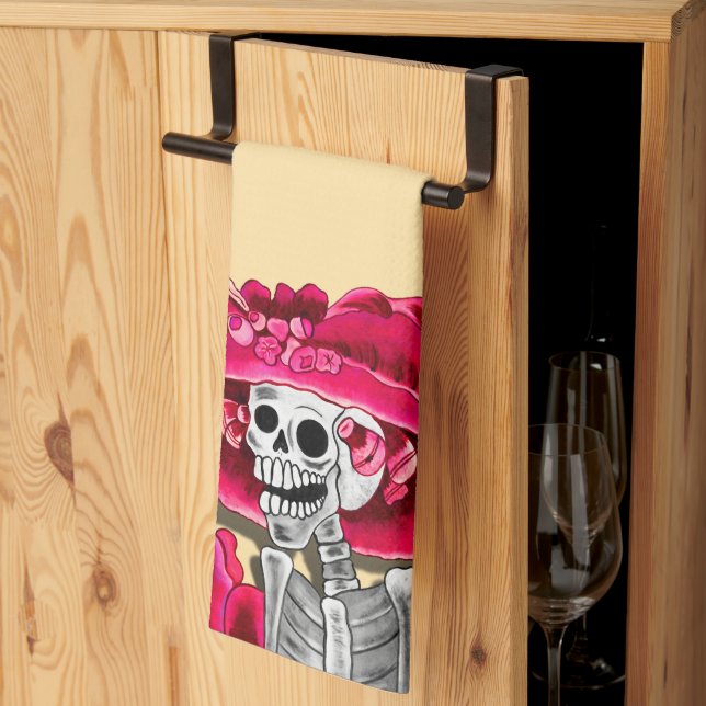 Paño De Cocina Ríe mujer esqueleto en Red Bonnet (Pliegue de tercios)
