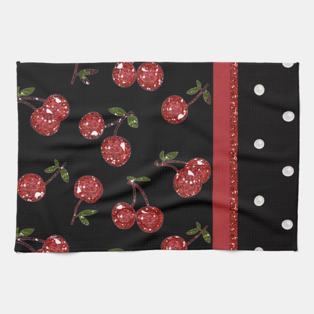 Paño De Cocina Rockabilly Muy cerezas Cerezas Negro (Horizontal)