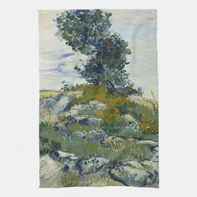 Paño De Cocina Rocks with Oak Tree, Van Gogh Oil Painting (Vertical)