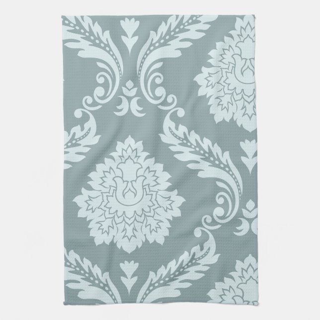 Paño De Cocina Rococo Damask Art I Duck Egg Blue+Teal (Vertical)