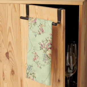 Paño De Cocina Rococo floral de estilo victoriano verde sabio fra