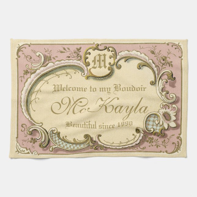 Paño De Cocina Rococo francés Boudoir marco elegante rosado dorad (Horizontal)