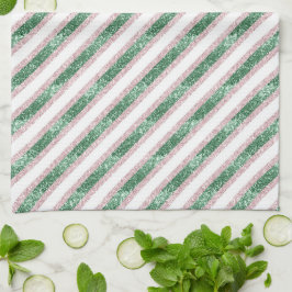 Paño De Cocina Rojizo Rosa Verde Brillo Rayas Navidad
