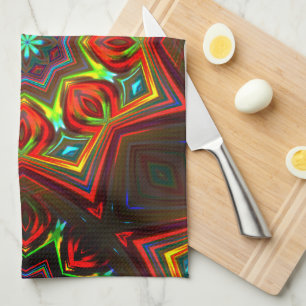 Paño De Cocina Rojo amarillo torcido de ocho puntiagudos caleidos