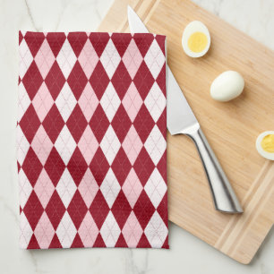 Paño De Cocina Rojo Argyle Crimson Forma de Diamante Pequeño Rosa