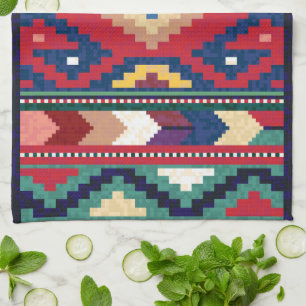 Paño De Cocina Rojo Azul Verde Amarillo Blanco Rumbo Kilim