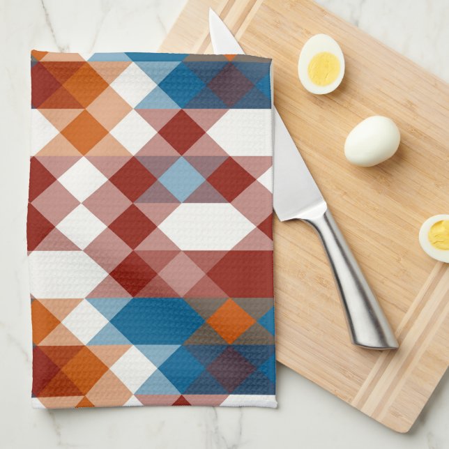 Paño De Cocina rojo blanco azul y naranja geométrico (Doblado Cuarto)